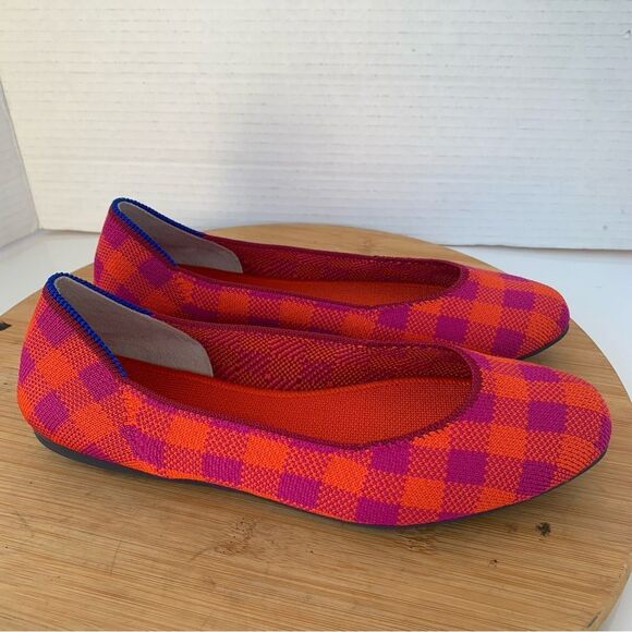 Rothy‘s Pomegranate Gingham Ballet Flats Women Sz 7 Moccasin Square Toe Fabric - Picture 6 of 11